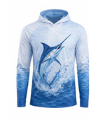 Custom Fishing Sun Hoodie | Wholesale Sun Protection Fishing Shirt | Light Blue White Marlin | Apparels Bridge
