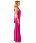 Wholesale Fuchsia Satin Halter Prom Dress, Custom Open Back Formal Gown Manufacturer for Private Label Boutiques