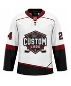 Custom Home Away Ice Hockey Jersey – White Burgundy Black Sublimated Team Jersey for Wholesale Orders
