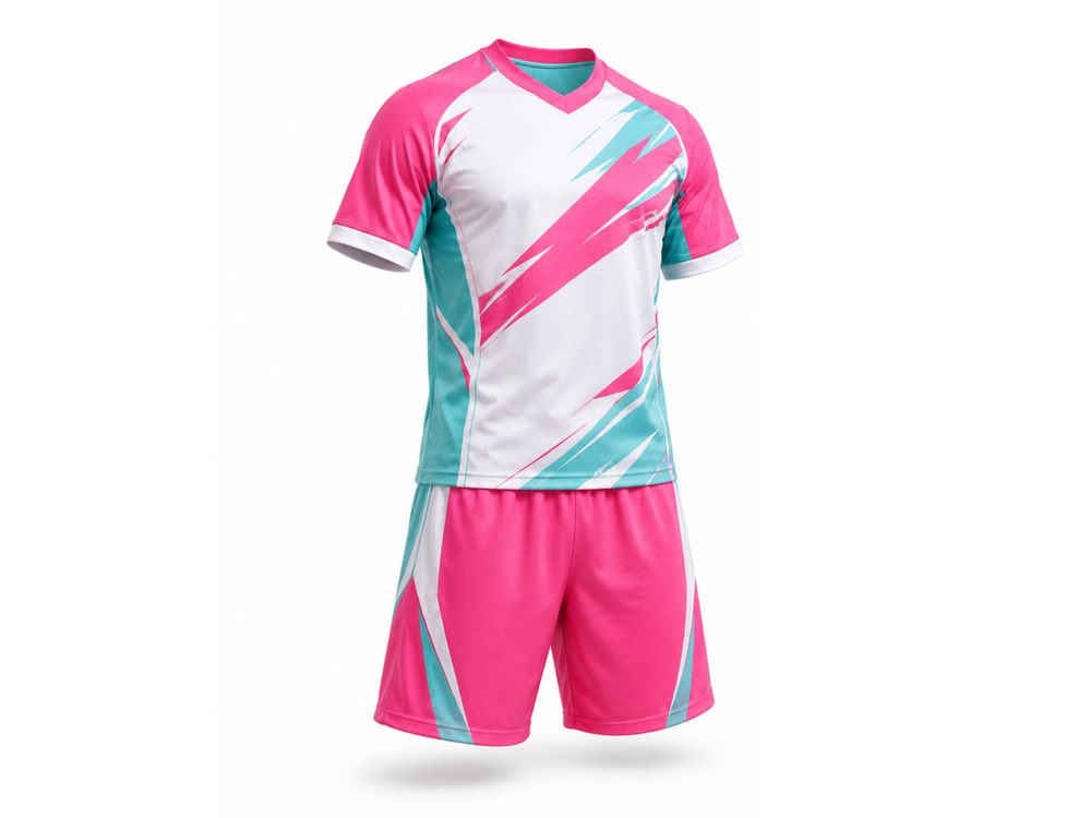 Custom Lacrosse Uniform – Pink & Aqua Polo & Shorts Set, Wholesale Bulk, Low MOQ, Team Uniform front design preview