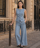 Wholesale Custom Light Blue Denim 2 Piece Set Manufacturer Private Label Vest and Pants Set