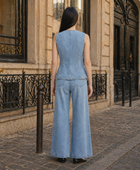 Wholesale Custom Light Blue Denim 2 Piece Set Manufacturer Private Label Vest and Pants Set