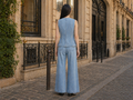 Wholesale Custom Light Blue Denim 2 Piece Set Manufacturer Private Label Vest and Pants Set