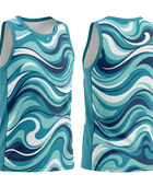 Basketball Tank Top – Custom Sublimated Aqua Blue Wave Design | Wholesale Manufacturer