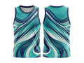 Basketball Tank Top – Custom Sublimated Teal Navy Wave Design | Wholesale Manufacturer