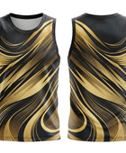 Basketball Tank Top – Custom Sublimated Black Gold Wave Design | Wholesale Manufacturer