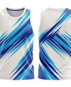 Basketball Tank Top – Custom Sublimated White Blue Streak Design | Wholesale Manufacturer