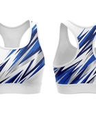 Basketball Sports Bra – Custom Sublimated White Blue Racerback Design | Wholesale Manufacturer