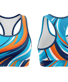 Basketball Sports Bra – Custom Sublimated Aqua Orange Wave Racerback | Wholesale Manufacturer