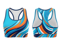 Basketball Sports Bra – Custom Sublimated Aqua Orange Wave Racerback | Wholesale Manufacturer