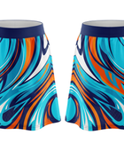 Basketball Skort – Custom Sublimated Aqua Orange Liquid Swirl Design | Wholesale Manufacturer