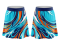 Basketball Skort – Custom Sublimated Aqua Orange Liquid Swirl Design | Wholesale Manufacturer