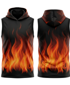 Basketball Sleeveless Hoodie – Custom Sublimated Black Orange Flame Design | Wholesale Manufacturer