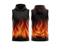 Basketball Sleeveless Hoodie – Custom Sublimated Black Orange Flame Design | Wholesale Manufacturer