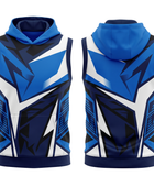 Basketball Sleeveless Hoodie – Custom Sublimated Royal Blue Navy Angular Design | Wholesale Manufacturer
