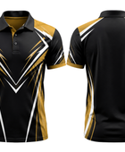 Custom Bowling League Polo Shirt – Black Gold White Sublimated Tournament Jersey