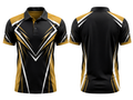 Custom Bowling League Polo Shirt – Black Gold White Sublimated Tournament Jersey