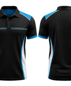 Custom Bowling Alley Staff Polo – Black Blue White Sublimated Employee Uniform