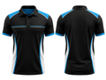 Custom Bowling Alley Staff Polo – Black Blue White Sublimated Employee Uniform