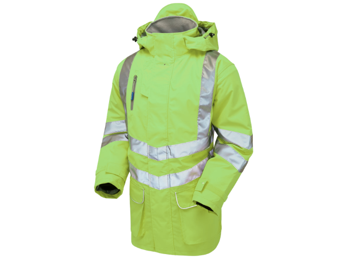 Rail Unlined Storm Coat B2B Low MOQ Reflective Work Coat Fluorescent Yellow Workwear front design preview