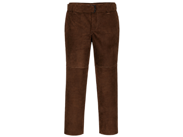 B2B Leather Welding Trousers Dark Brown Low MOQ Industrial Workwear Manufacturer front design preview