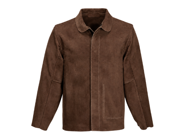 B2B Leather Welding Jacket Dark Brown Low MOQ Industrial Workwear Manufacturer front design preview