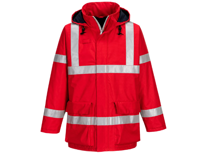 Custom Red Electrician Jacket B2B Low MOQ Electrical Workwear front design preview