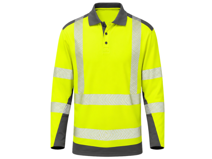 B2B Haulage Reflective Long Sleeve Polo Shirt Fluorescent Yellow/Grey Low MOQ front design preview