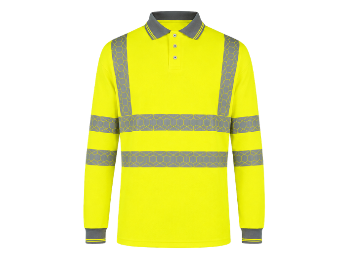 B2B Hi-Vis Long Sleeve Polo Shirt Fluorescent Yellow/Grey Haulage Custom Workwear front design preview