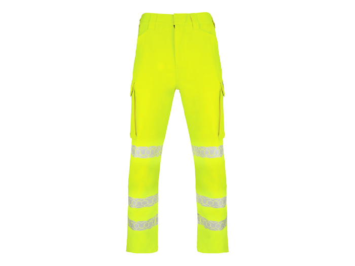 B2B Haulage Hi-Vis Cargo Trousers Fluorescent Yellow/Grey Workwear Supplier front design preview