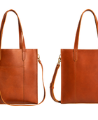 B2B Structured Leather Tote Bag Brown Custom Leather Bag Low MOQ