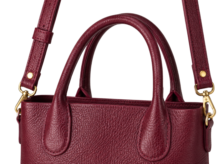 B2B Leather Top Handle Tote Bag Burgundy with Adjustable Shoulder Strap