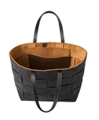 B2B Black Woven Leather Shoulder Tote Bag Low MOQ Custom Leather Bag