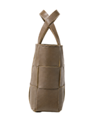 Woven Leather Mini Tote Bag B2B Shoulder Strap Brown Low MOQ