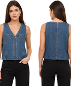 B2B Women’s V-Neck Zip-Front Denim Vest Blue