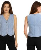 B2B Denim Vest Women’s V-Neck Button-Front Light Blue