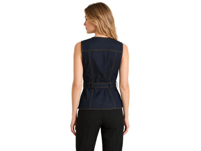 Denim Vest Women’s Belted Button-Front B2B Dark Blue