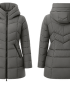 Women’s Grey Hooded Longline Puffer Jacket for B2B Winter