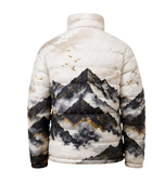 Mountain-Print Sublimated Puffer Jacket – White, Grey and Black Landscape Graphic | B2B Low MOQ