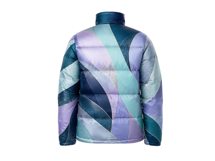 Abstract Geometric-Print Sublimated Puffer Jacket – Navy, Aqua, Lavender and Light Grey | B2B Low MOQ