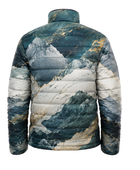 Mountain-Landscape Sublimated Puffer Jacket – Teal, White, Grey and Muted Gold | B2B Low MOQ