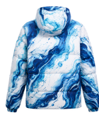 Hooded Marble-Print Sublimated Puffer Jacket – Navy, Blue, Aqua and White | B2B Low MOQ