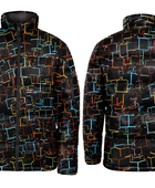 Geometric-Line Sublimated Puffer Jacket – Black with Multicolour Outline Print | B2B Low MOQ
