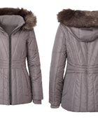 Custom Women’s Taupe Fur-Trim Hooded Eider Down Puffer Jacket B2B