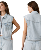 Women’s Light Blue Sleeveless Denim Vest | B2B Low MOQ Denim Manufacturer