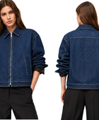 B2B Women’s Zip-Front Denim Jacket Dark Blue Low MOQ