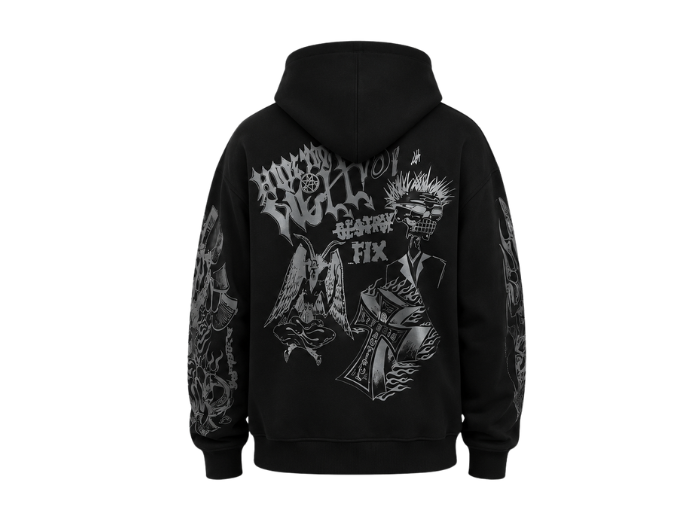 Custom Screen Printed Rhinestone Hoodie B2B Winter Hoodie Black
