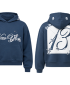B2B Floral Embroidery Pullover Hoodie Dark Blue Low MOQ Winter Hoodie Manufacturer