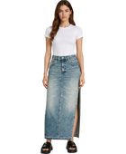 Custom Women’s Side-Slit Denim Maxi Skirt Blue B2B