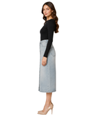 B2B Button-Front Denim Midi Skirt Women’s Light Blue Custom